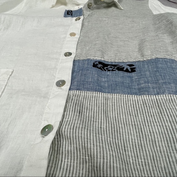 ODILE 100% linen button down white blue contrast shirt top, size S - Picture 4 of 13